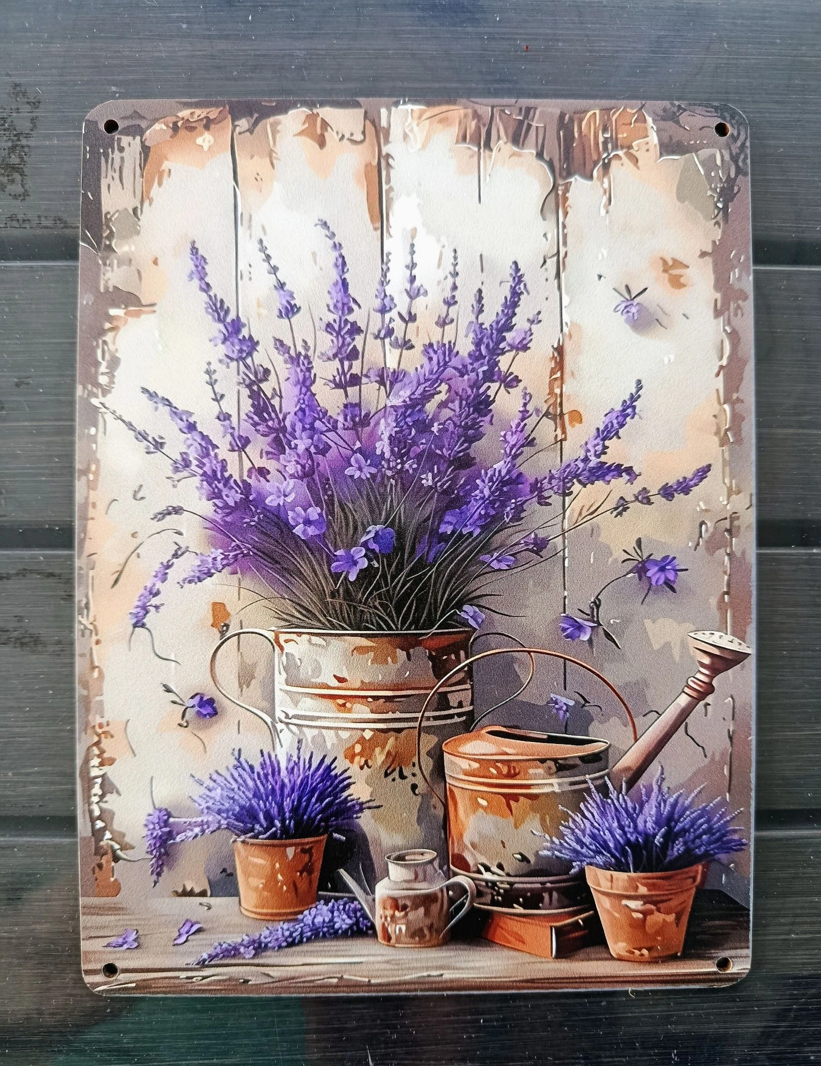 Très joli panneau de bienvenue, décor campagnard, fleurs, lavande. Plaque en bois décorative.